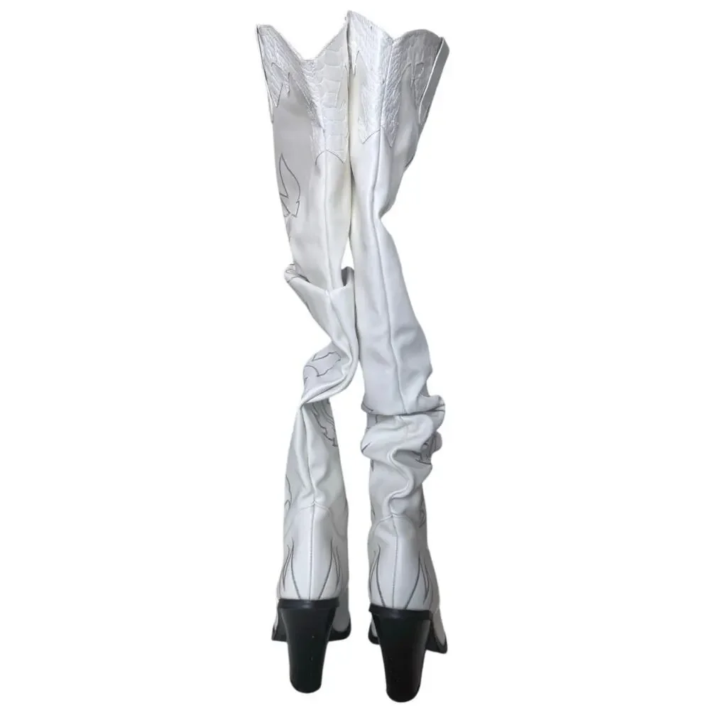 Sergio Todzi Thigh High Boots Western Cowboy Boots Size 37 US 6.5 White Festival